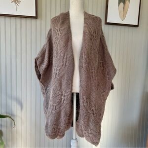Anthropologie Wool Mohair Textured Open Front Long Cardigan Taupe Brown Boho